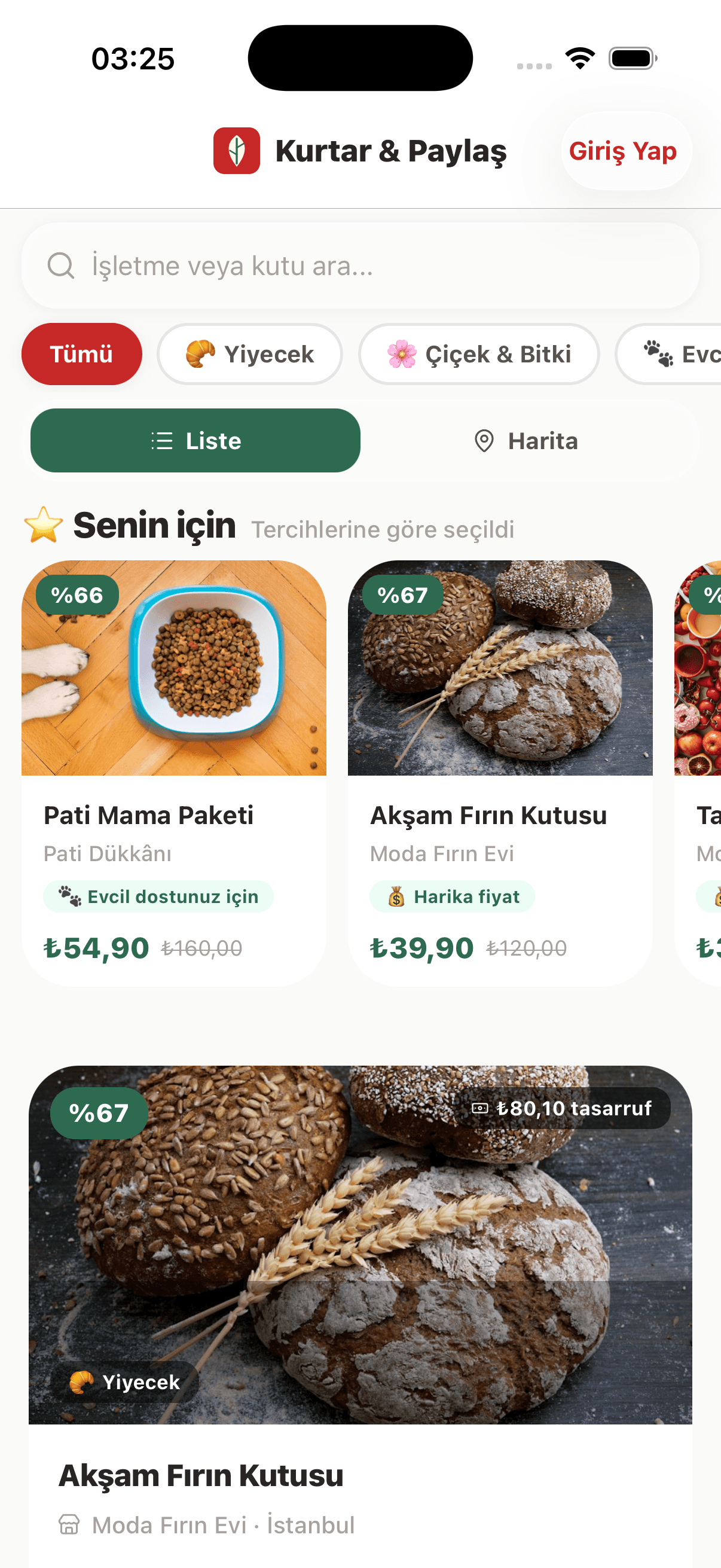 Kurtar & Paylaş uygulaması — gerçek ekran görüntüsü